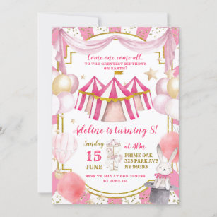 Pink and Gold Carousel Girl Birthday Invitation