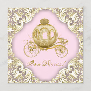Pink and Gold Carriage Royal Princess Baby Shower Invitation