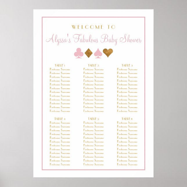 Pink and Gold Casino Baby Shower Seating Chart (Front)