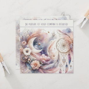 Pink and Gold Celestial Moon Wedding Invitation