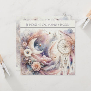 Pink and Gold Celestial Moon Wedding Invitation