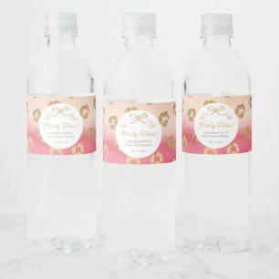 Pink and Gold Cheetah Leopard Birthday Party  Water Bottle Label