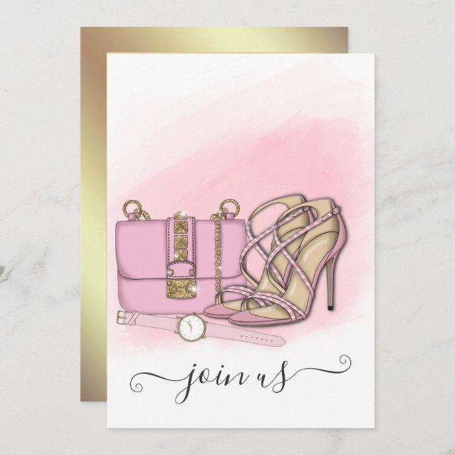 Pink and Gold Chic Bachelorette Party Invitation (Front/Back)