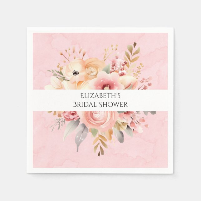 Pink and Gold Chic Florals Bridal Shower Napkin (Front)
