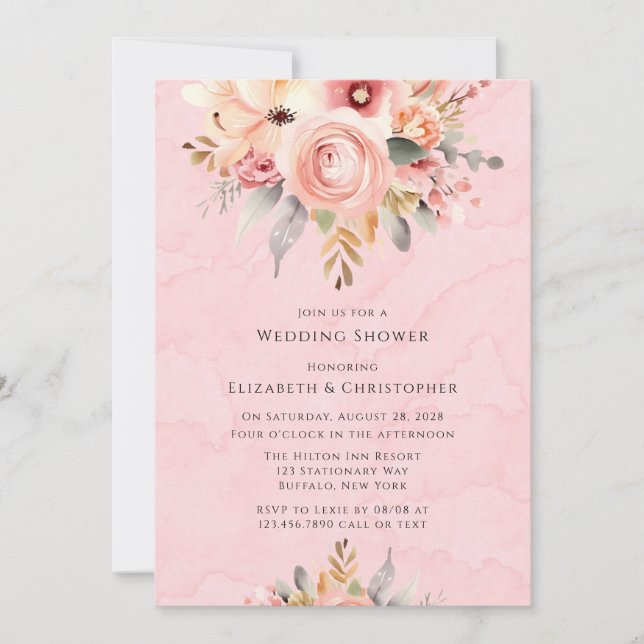 Pink and Gold Chic Florals Wedding Shower Invitation (Front)