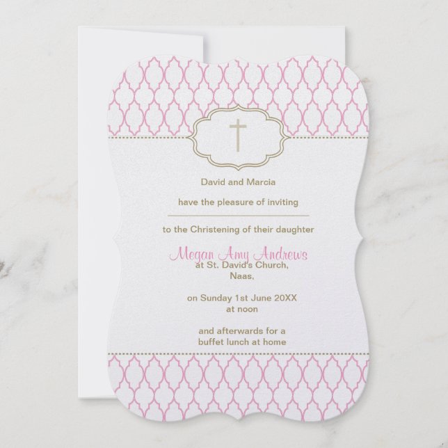 Pink and Gold Christening Baptism Invitation (Front)