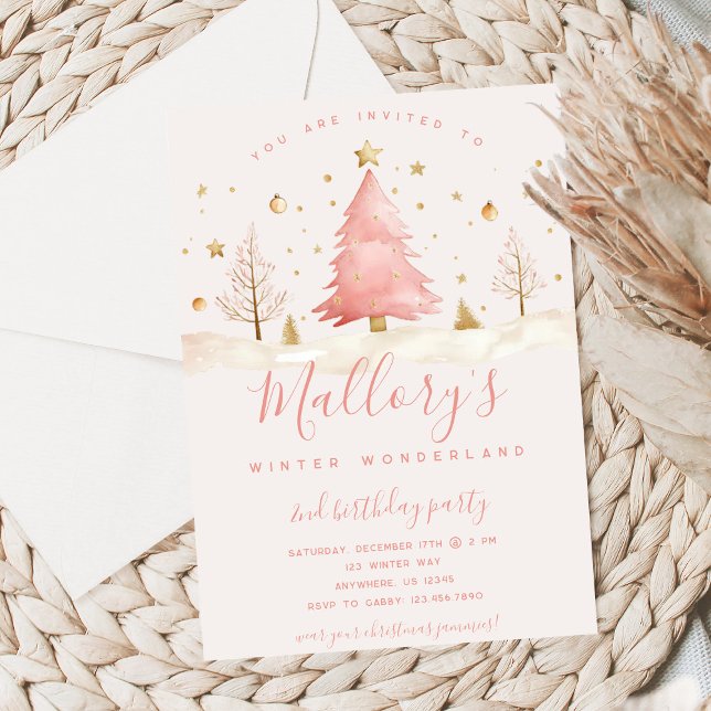 Pink and Gold Christmas Birthday Invitation  (Creator Uploaded)