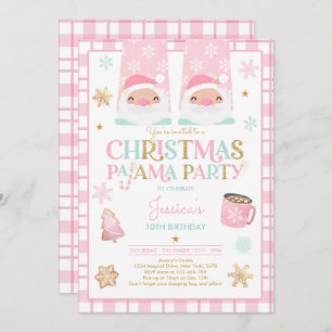 Pink And Gold Christmas Pajama Birthday Party Invitation