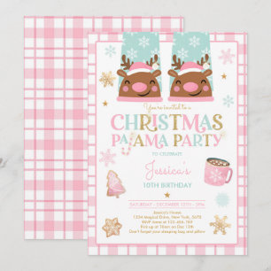 Pink And Gold Christmas Pajama Birthday Party Invitation