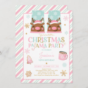Pink And Gold Christmas Pajama Birthday Party Invitation