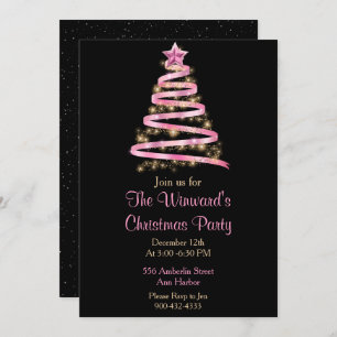 Pink and Gold Christmas Tree Invitation