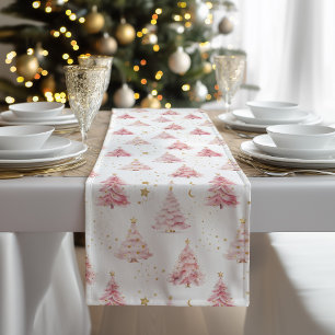 Pink and Gold Christmas Trees  Short Table Runner