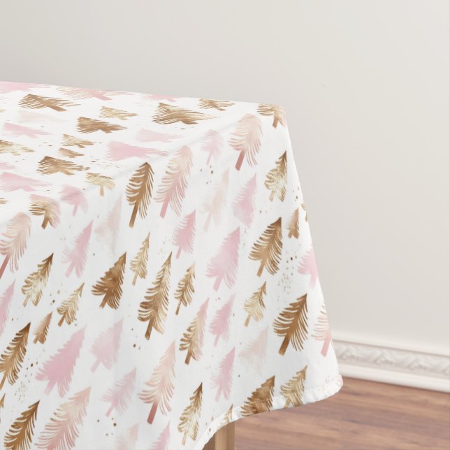 Pink and Gold Christmas Trees Tablecloth (In Situ)