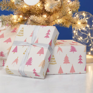 Pink and Gold Christmas Trees Wrapping Paper