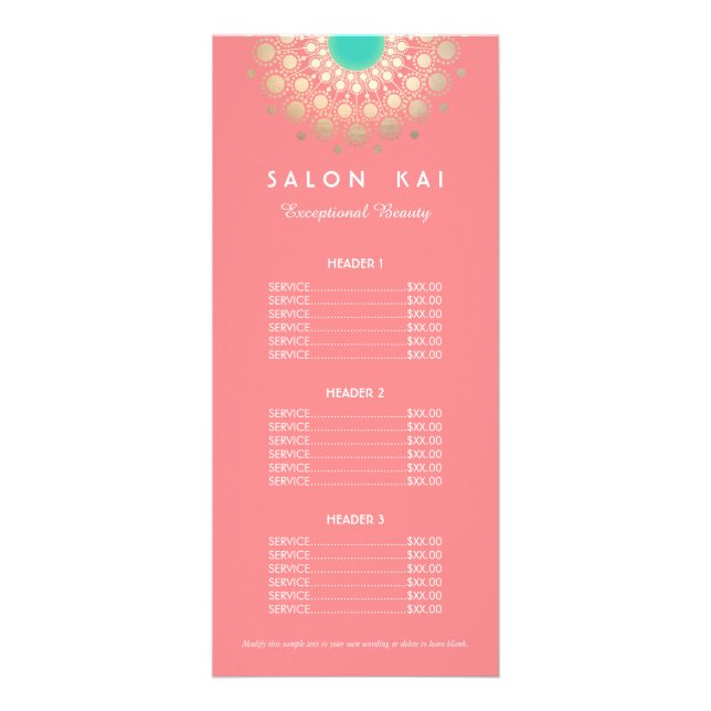 Pink and Gold Circle Motif Price List Menu (Front)