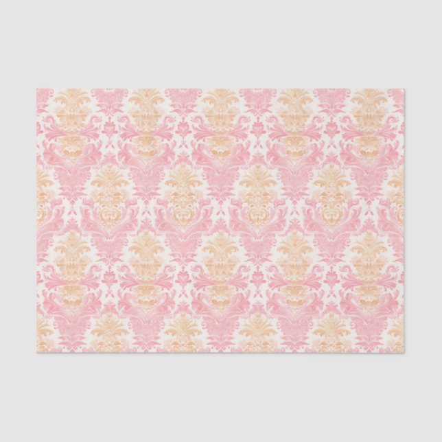 Pink and Gold Colour Ornamental Damask Pattern Tissue Paper (Front)