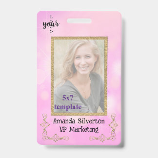 Pink and Gold Company Logo Convention Employee ID Badge