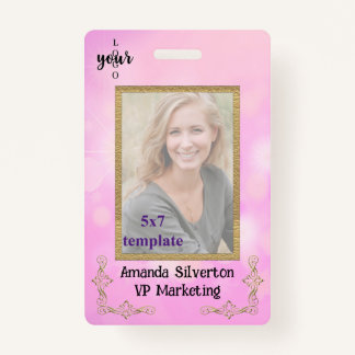 Pink and Gold Company Logo Convention Employee ID Badge