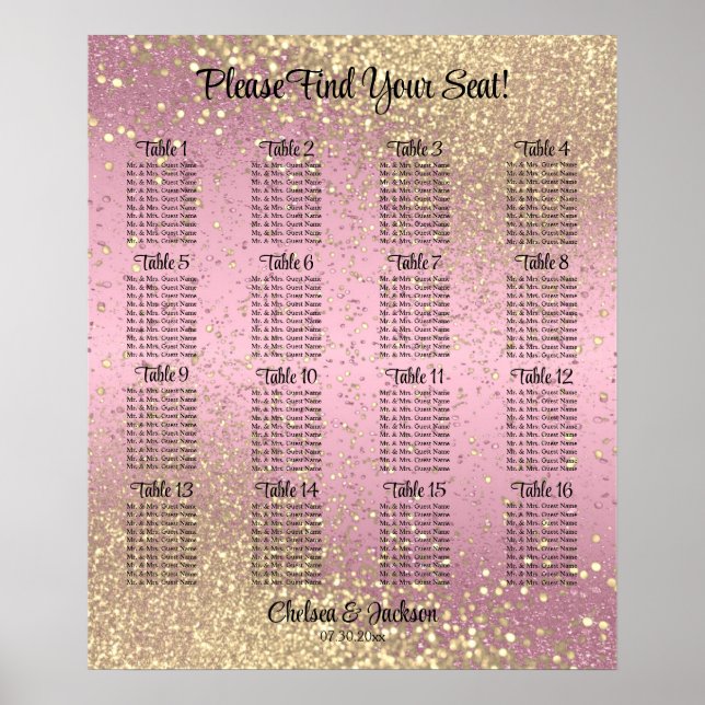 Pink and Gold Confetti - 16 Seating Chart (Front)