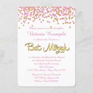 Pink and Gold Confetti Bat Mitzvah Invitation