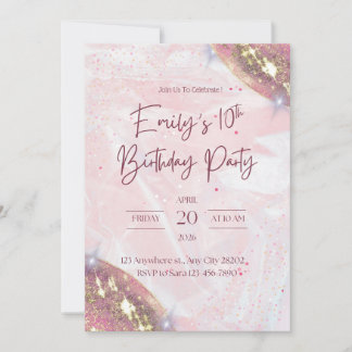 Pink and Gold Confetti Birthday Party Invitation