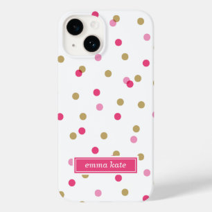 Pink and Gold Confetti Dots Monogram Case-Mate iPhone 14 Case