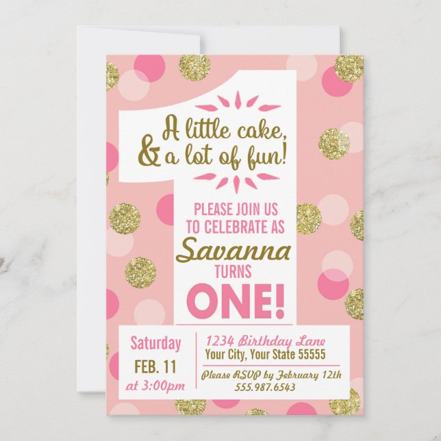 Pink and Gold Confetti First Birthday Invitation (Front)