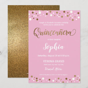 Pink and Gold Confetti Quinceanera 15th birthday Invitation