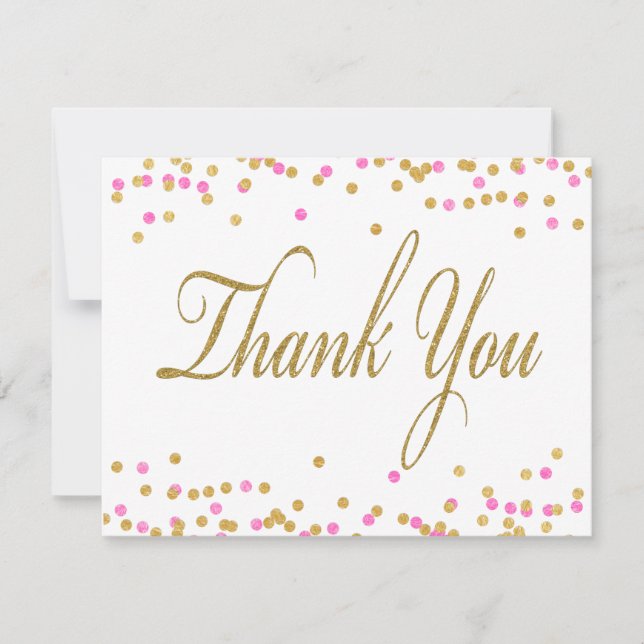 Pink and Gold Confetti Thank You Cards (Front)