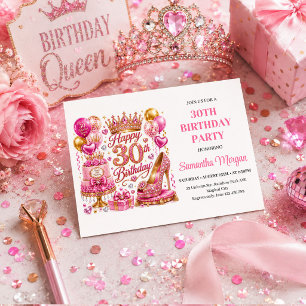Pink And Gold Confetti Thirty Birthday Celebration Invitation