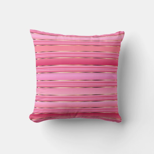 Pink and Gold Cotton Candy Pink Stripes Cushion (Front)