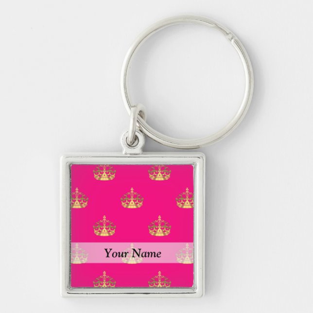 Pink and gold crown pattern key ring (Front)