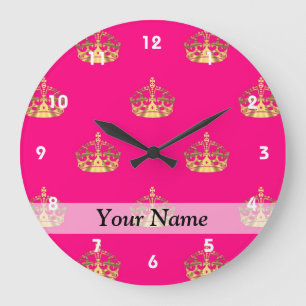 Pink and gold crown pattern large clock