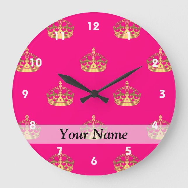 Pink and gold crown pattern large clock (Front)