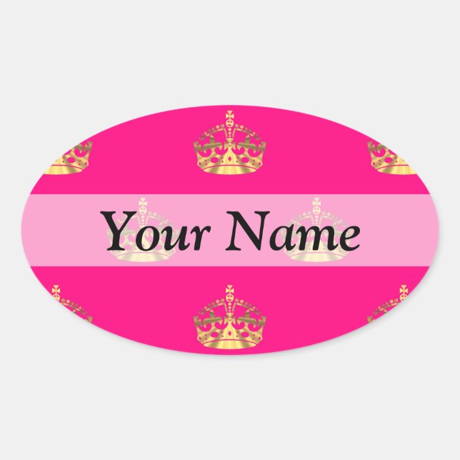 Pink and gold crown pattern oval sticker (Front)