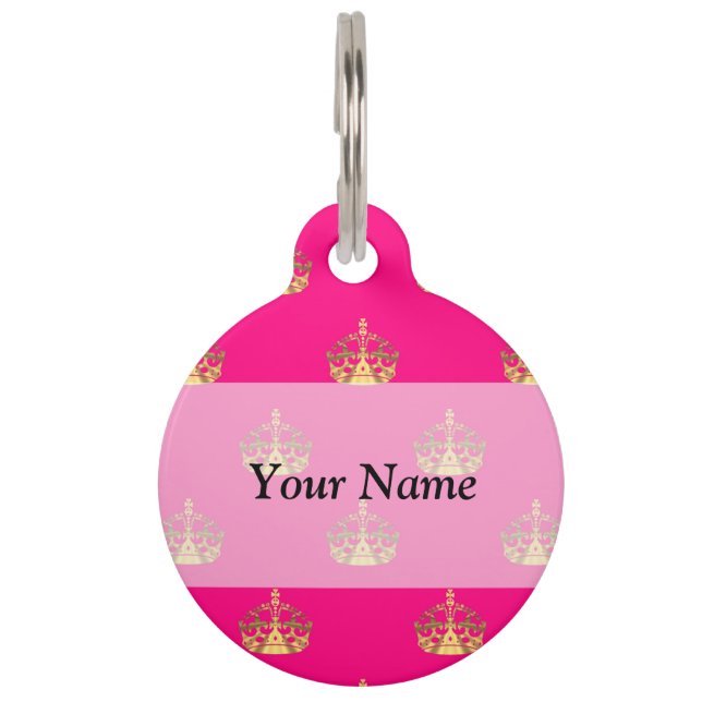 Pink and gold crown pattern pet tag (Front)