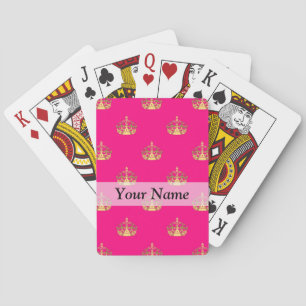 Pink and gold crown pattern playing cards