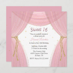 Pink and Gold Curtain Sweet 16 Invitation