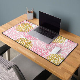 Pink and Gold Dahlia Floral Desk Mat