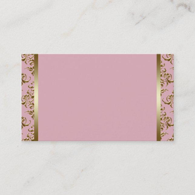 Pink and Gold Damask Business Card Template (Front)