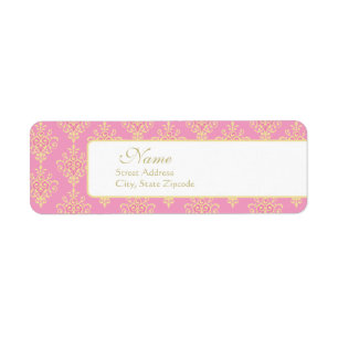 Pink and Gold Damask Return Address Label