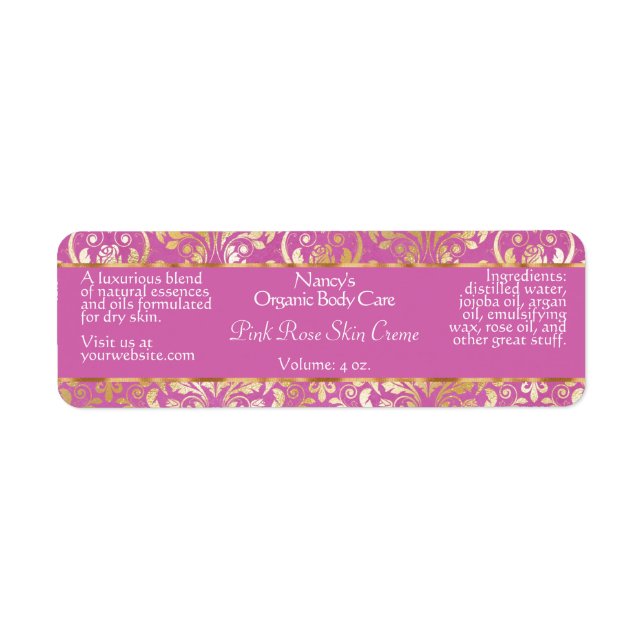 Pink and gold damask soap and cosmetics labels - 8 (Front)