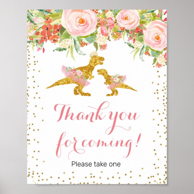 Pink and Gold Dino Thank you for coming Favour Sig Poster (Front)