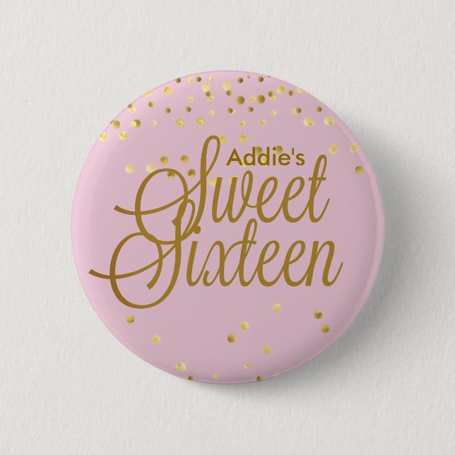 Pink and Gold Dot Sweet Sixteen Button (Front)