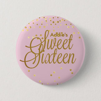 Pink and Gold Dot Sweet Sixteen Button