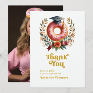 Pink and Gold Doughnuts and Degrees Graduation Thank You Card
