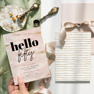 Pink and Gold Elegant Simple 50th Birthday Invitation