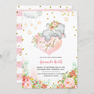 Pink and Gold Elephant Baby Shower Invitation