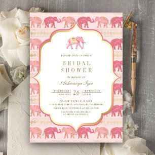 Pink and Gold Elephant Indian Bridal Shower Invitation