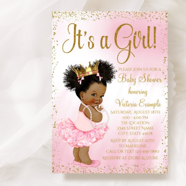 Pink and Gold Ethnic Princess Baby Shower Invitation (Pretty pink and gold princess tutu baby shower invitation. Simply add your event details)